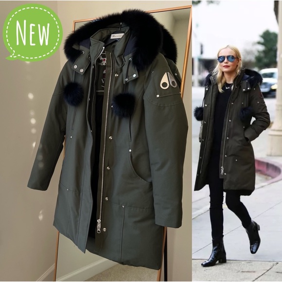 Moose Knuckles Jackets & Blazers - NEW🍉Moose Knuckles Stirling Down Jacket Parka Shearling Trim Green Black Pom